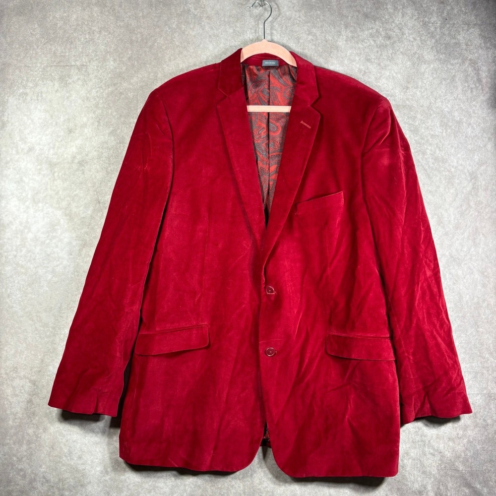 Madison Blazer Sport Coat Mens Size 46L Red velour‎ Modern Fit Two-Button Lined